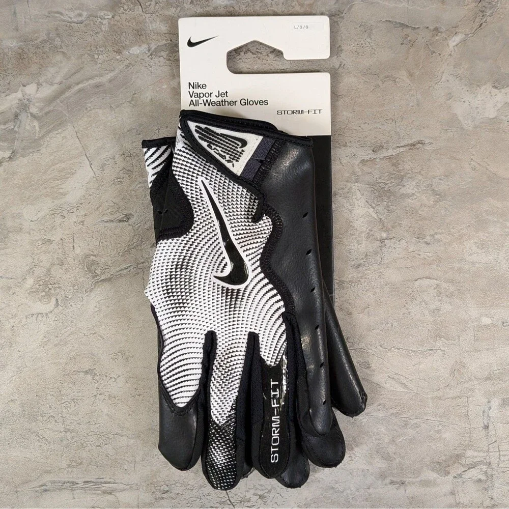 Adult Large Nike Vapor Jet 8.0 All-Weather Storm-FIT Black White Football Gloves
